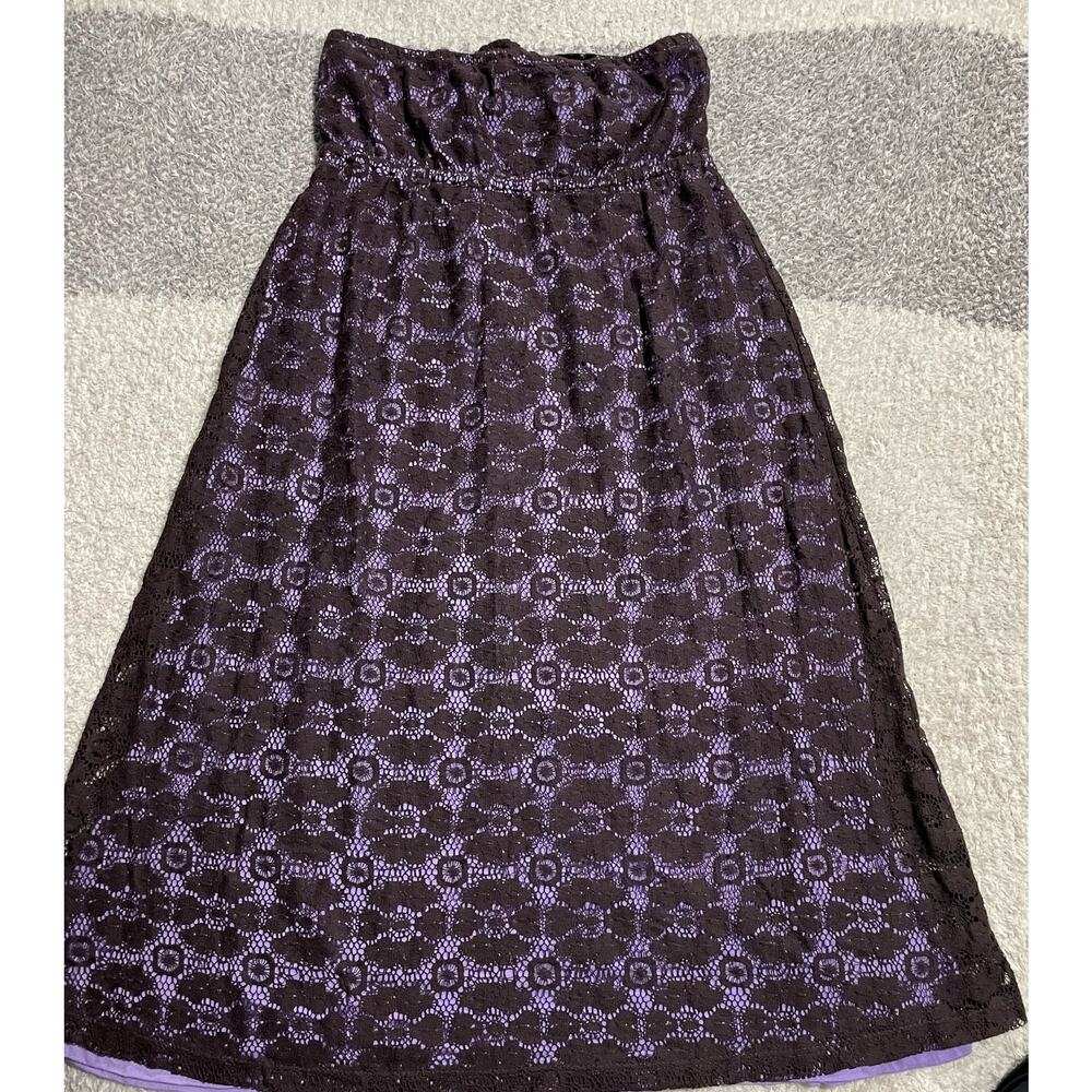 FK for LF Womens Medium Strapless Lace Eyelet Overlay Dress Purple Made in USA